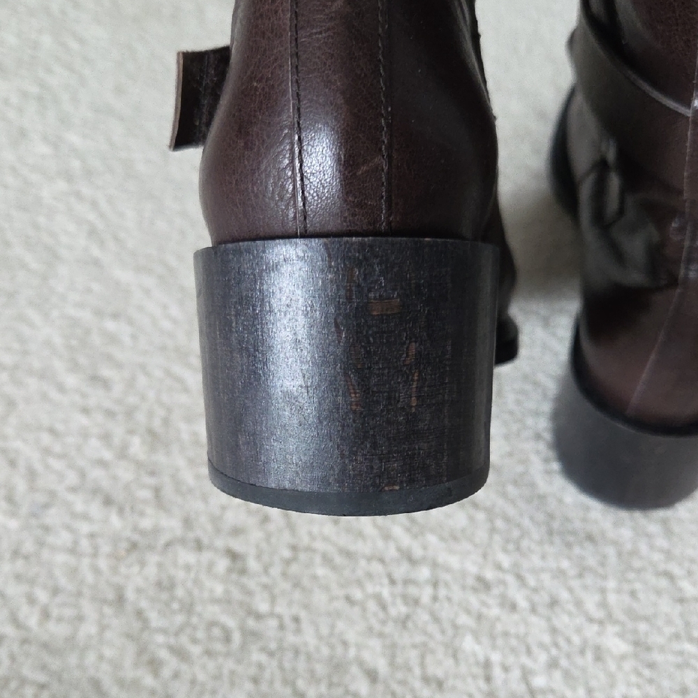 COCLICO Dark Brown Leather Combat Block Heel Boots w Velcro Closure Straps - Picture 7 of 9
